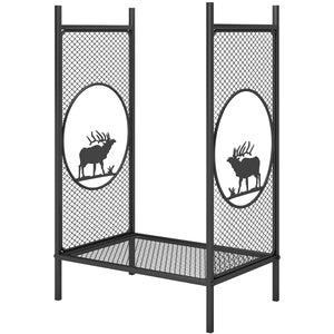 Firewood Rack Outdoor, 19" Heavy Duty Metal Fireplace Log Holder with Mesh Sides and Decorative Deer Patterns