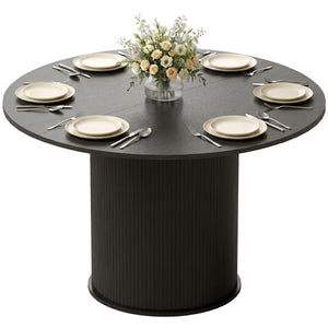 Round Dining Table for 4-6, 47 Inch Kitchen Table with Fluted Pedestal Base, for Kitchen Living Room Dining Room, Black