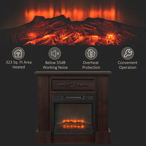 Electric Fireplace with Mantel, Freestanding Heater Corner Firebox with Log Hearth and Remote Control, 1400W, Brown