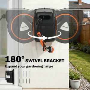 Retractable Garden Hose Reel, 1/2" x 92ft Wall Mounted Hose Reel with 12-Pattern Nozzles, Auto Retraction, Self-Locking