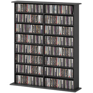 8-Tier DVD Shelf with 12 Adjustable Shelves, Double CD Shelf, Holds 720 CDs, 396 DVDs or 396 Blu-rays, Black