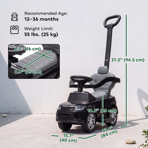 Qaba Land Rover Discovery Licensed 2-in-1 Ride On Push Car with Removable Parent Handle, Under-Seat Storage, Black