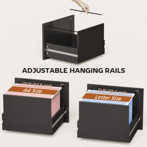 2 Drawer File Cabinet with Lock, Vertical Filing Cabinet with Adjustable Hanging Bars for A4 and Letter Size, Black