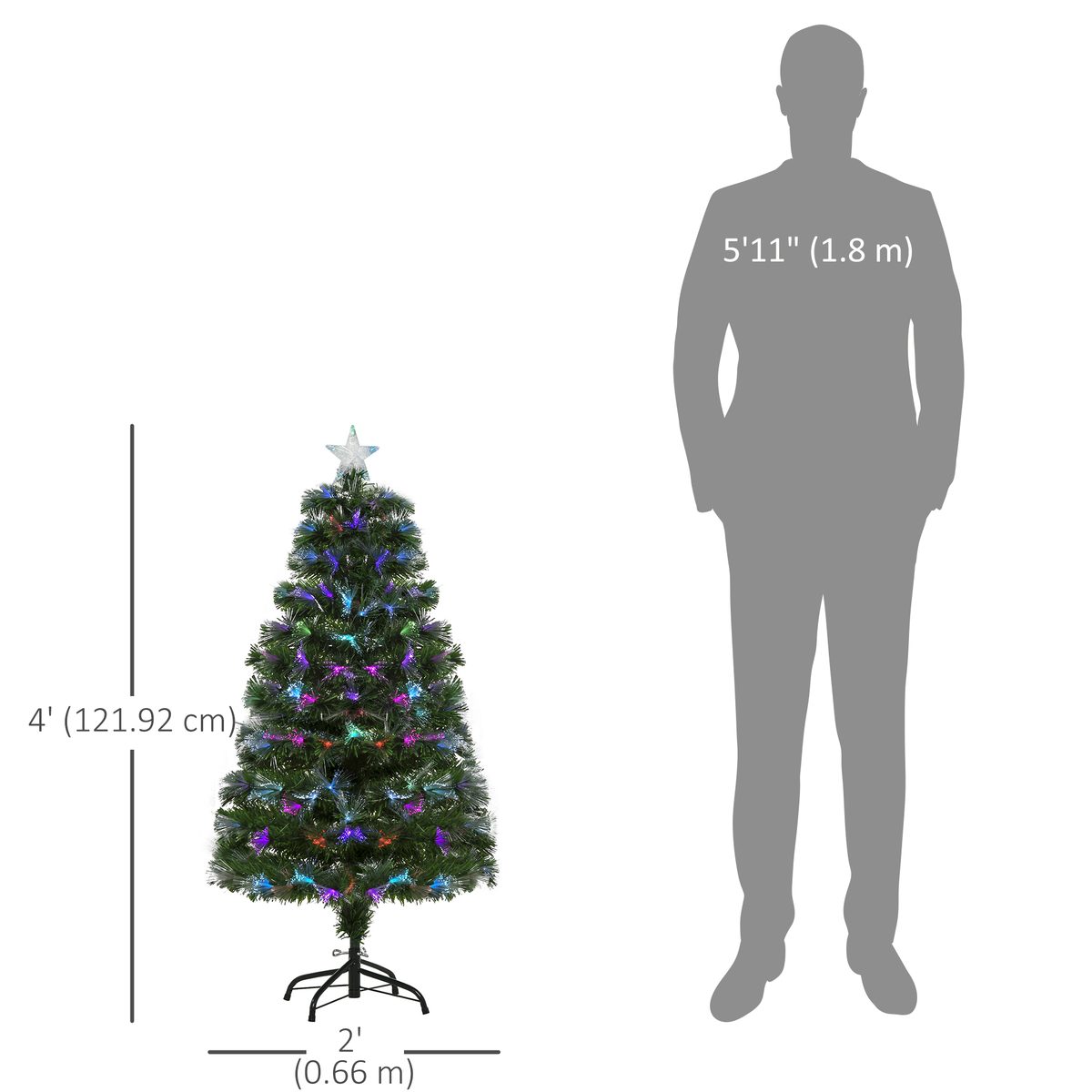 4ft Pre-Lit Optic Fiber Xmas Tree Artificial Spruce Tree Top Star