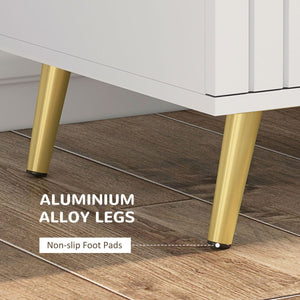 3 Drawer Cabinet, Drawer Chest for Bedroom, Chest of Drawers with Aluminium Legs and Gold Handles, White