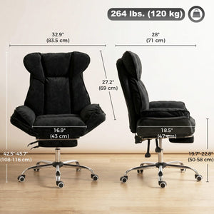 Big and Tall Office Chair Footrest Executive Desk Chair High Back Snowflake Velvet Reclining, Black