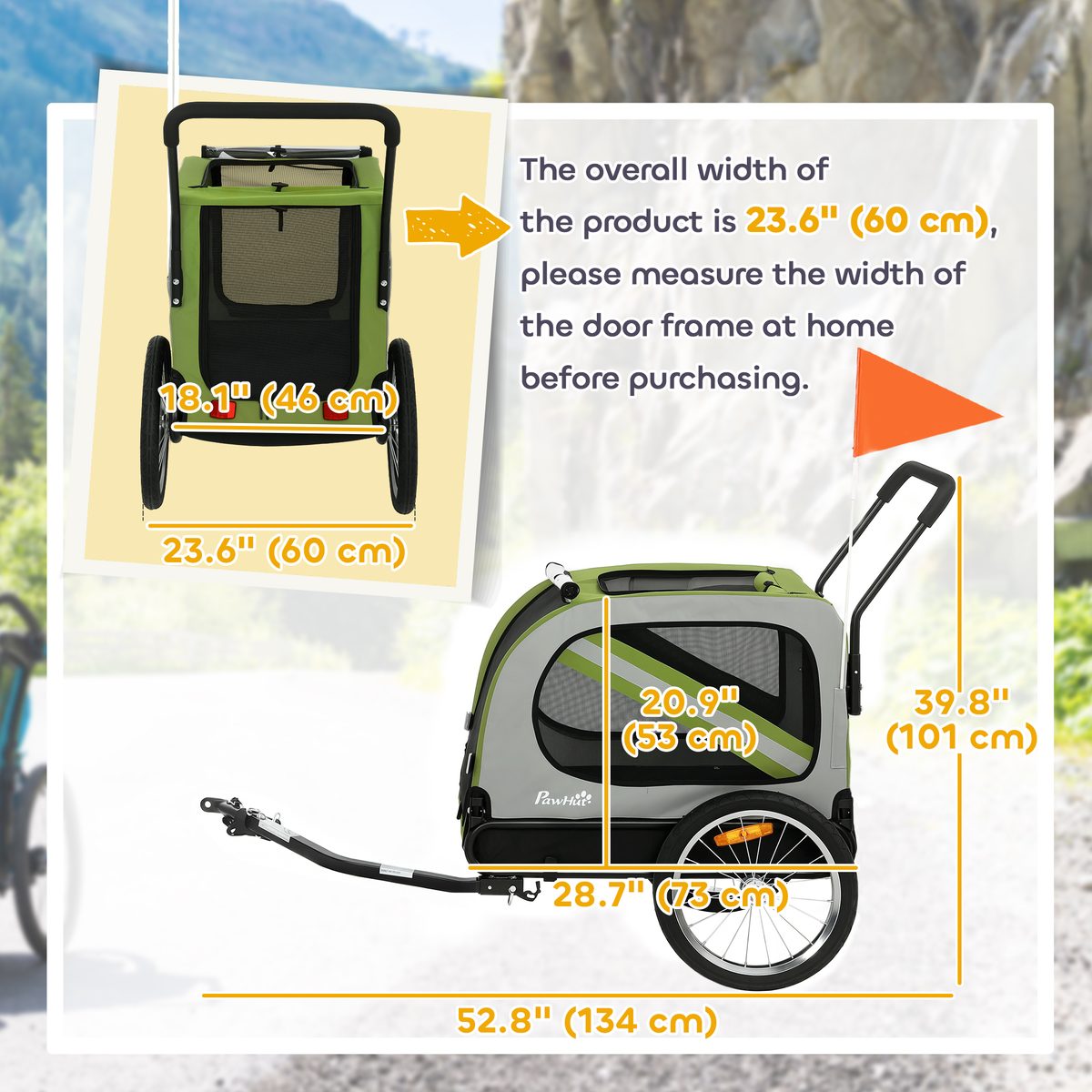 Dog Bike Trailer, 2-in-1 Dog Wagon Pet Stroller for Travel with Universal Wheel Reflectors Flag, Green