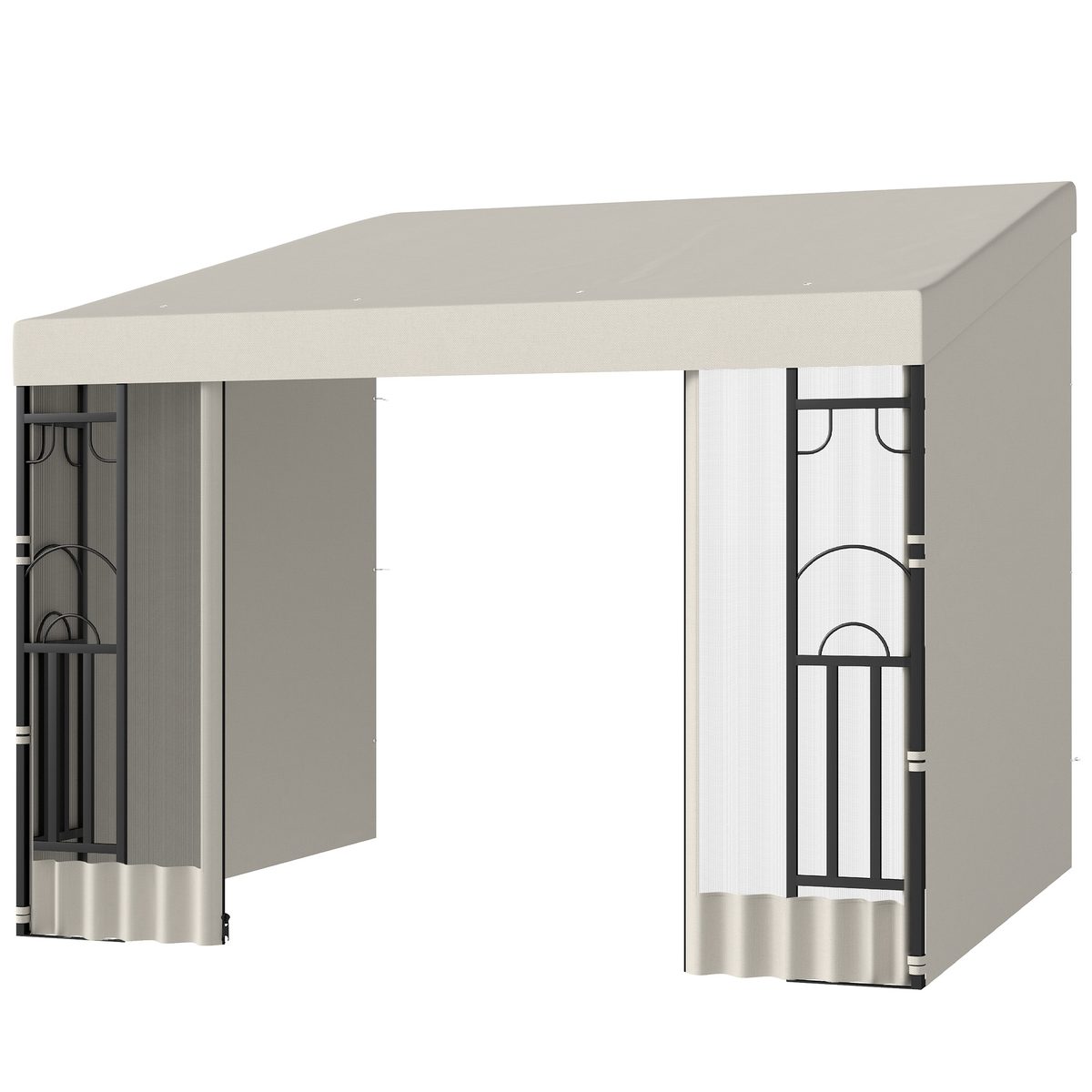 10' x 10' Wall Pergola, Outdoor Gazebo with 2 Curtains and 2 Nettings, UV Resistant, for Patio, Deck, Beige – view 2