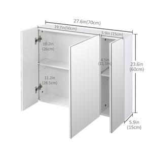 28" x 24" Wall Mounted Mirror Cabinet, Bathroom Medicine Cabinet with Mirror, 3 Doors and Adjustable Shelves, White