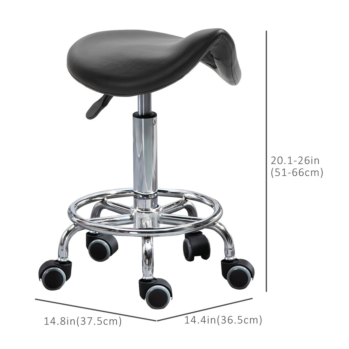 Saddle Stool, PU Leather Adjustable Rolling Salon Chair for Massage, Spa, Clinic, Beauty and Tattoo, Black