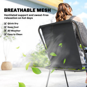 8 Piece Patio Table and Chairs Set with Folding Chairs, Tempered Glass Tabletop and Umbrella for Garden, Black