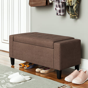 Storage Ottoman Bench, Linen Upholstered Bench with Tufted Design, Brown