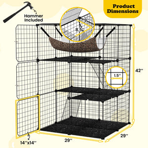 Indoor Cat Cage 3-Tier Cat Enclosure Detachable Metal Wire Kennel-Black view 5
