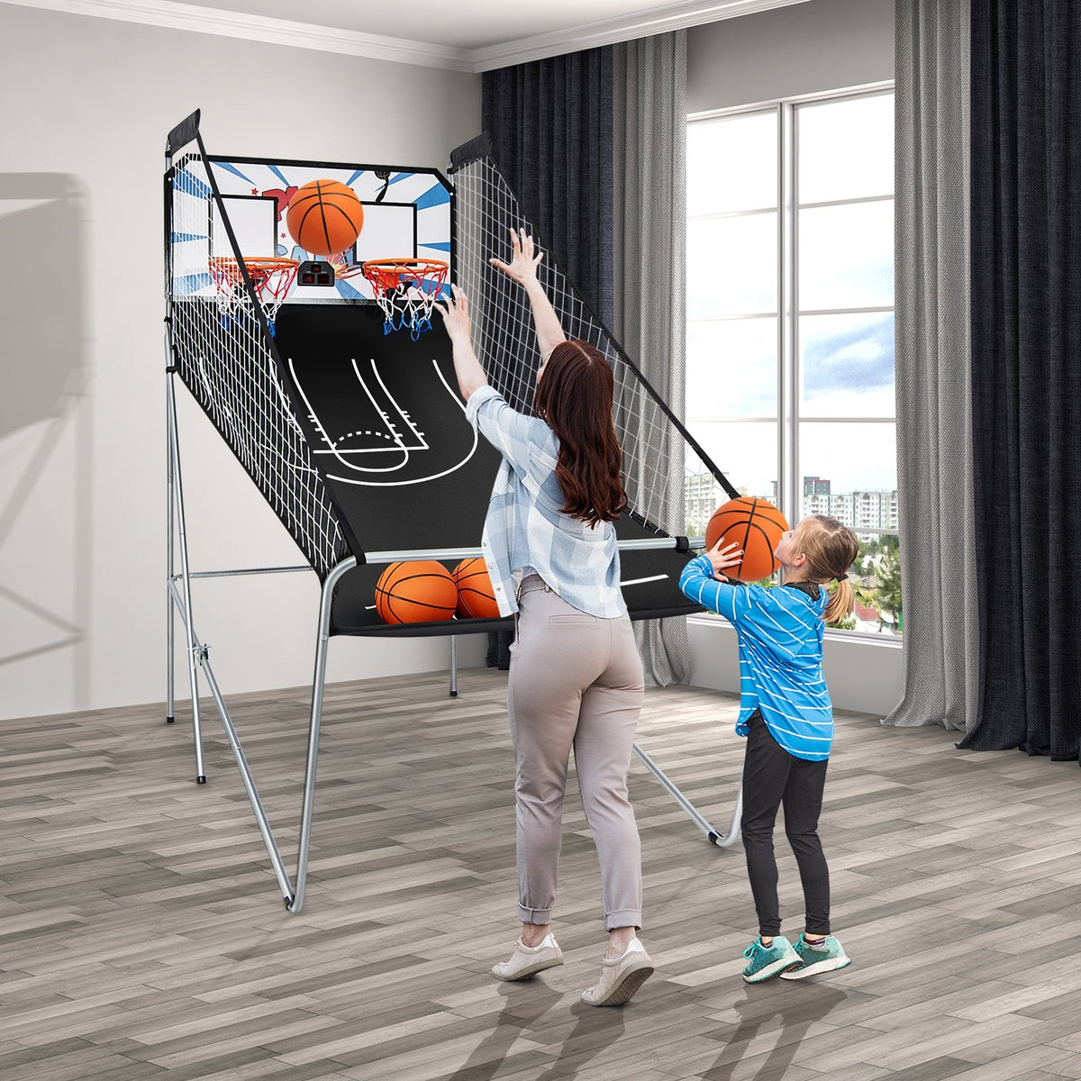 Indoor Double Electronic Basketball Game with 4 Balls-White view 2