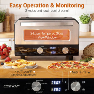 Indoor Electric Pizza Oven Countertop Pizza Oven for 12 Inch Pizzas-Black view 7