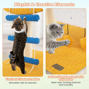 Indoor Small Aviation-themed Cat Tree Cat Tower with Helicopter Top Perch-Yellow view 9