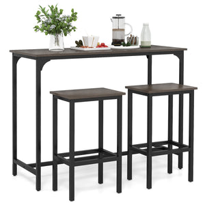 Industrial 3-Piece 47.5 inches Counter-Height Dining Table and 2 Bar Stools-Gray