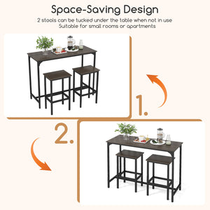 Industrial 3-Piece 47.5 inches Counter-Height Dining Table and 2 Bar Stools-Gray view 9
