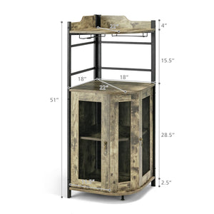Industrial Corner Bar Cabinet with Glass Holder and Adjustable Shelf-Taupe view 5