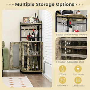 Industrial Corner Bar Cabinet with Glass Holder and Adjustable Shelf-Taupe view 6