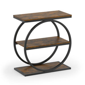 Industrial Faux Marble Side Table with Metal Frame for Living Room Bedroom-Rustic Brown