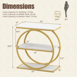 Industrial Faux Marble Side Table with Metal Frame for Living Room Bedroom-White view 5