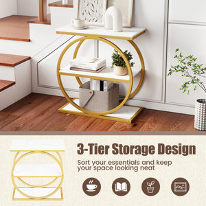 Industrial Faux Marble Side Table with Metal Frame for Living Room Bedroom-White view 6
