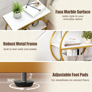 Industrial Faux Marble Side Table with Metal Frame for Living Room Bedroom-White view 8