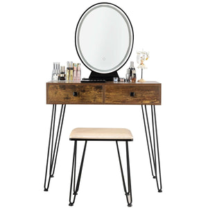Industrial Makeup Dressing Table with 3 Lighting Modes-Rustic Brown view 4