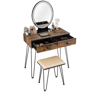Industrial Makeup Dressing Table with 3 Lighting Modes-Rustic Brown view 7