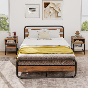 Industrial Nightstand End Side Table with Mesh Shelf view 3
