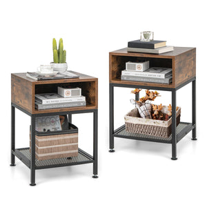 Industrial Nightstand End Side Table with Mesh Shelf view 4