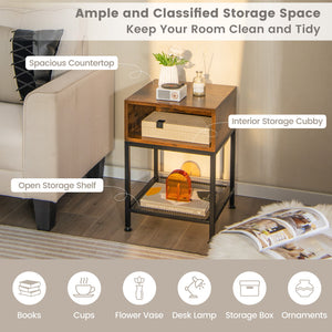 Industrial Nightstand End Side Table with Mesh Shelf view 7