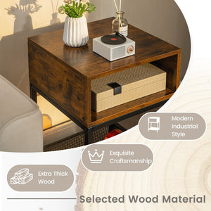 Industrial Nightstand End Side Table with Mesh Shelf view 8