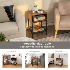 Industrial Nightstand End Side Table with Mesh Shelf view 9