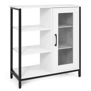 Industrial Side Cabinet with Metal Mesh Door and 3 Open Shelves-White view 4