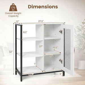 Industrial Side Cabinet with Metal Mesh Door and 3 Open Shelves-White view 5