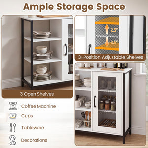 Industrial Side Cabinet with Metal Mesh Door and 3 Open Shelves-White view 7