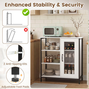 Industrial Side Cabinet with Metal Mesh Door and 3 Open Shelves-White view 8