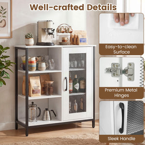Industrial Side Cabinet with Metal Mesh Door and 3 Open Shelves-White view 9