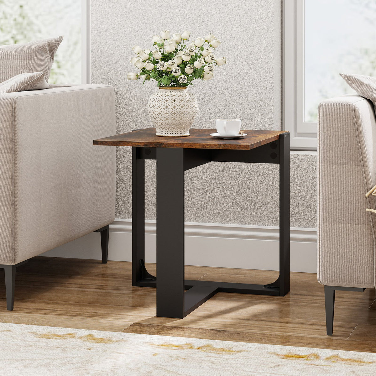Industrial Sofa End Table with Metal Frame-1 view 2