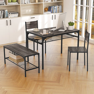 Industrial Style Rectangular Kitchen Table with Bench and Chairs-Gray view 3
