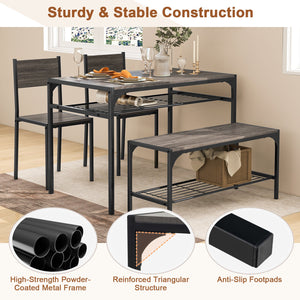 Industrial Style Rectangular Kitchen Table with Bench and Chairs-Gray view 9