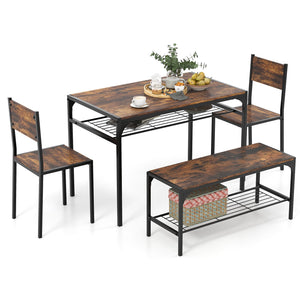 Industrial Style Rectangular Kitchen Table with Bench and Chairs-Rustic Brown view 4
