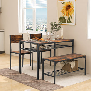 Industrial Style Rectangular Kitchen Table with Bench and Chairs-Rustic Brown view 6