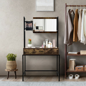 Industrial Vanity Table with 3-Height Adjustable Mirror Bag-Brown view 2