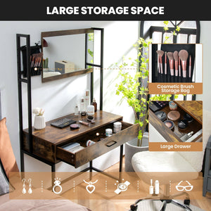 Industrial Vanity Table with 3-Height Adjustable Mirror Bag-Brown view 3