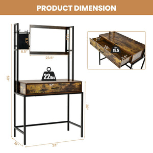 Industrial Vanity Table with 3-Height Adjustable Mirror Bag-Brown view 4