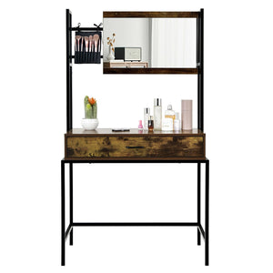 Industrial Vanity Table with 3-Height Adjustable Mirror Bag-Brown view 7