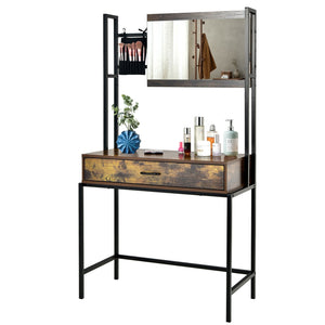 Industrial Vanity Table with 3-Height Adjustable Mirror Bag-Brown view 8